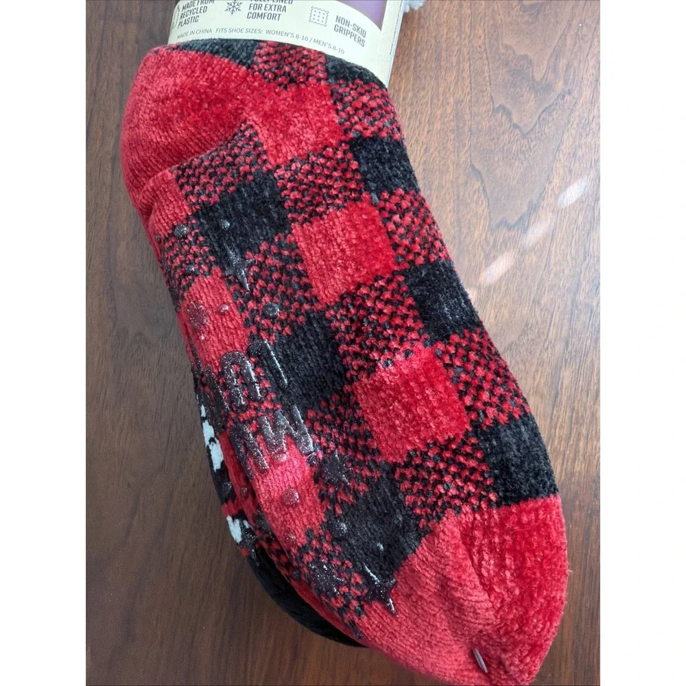 MUK LUKS Womens Cabin Socks 2 Pair Pack Red Buffalo Plaid Black Fits 8-10 NWT